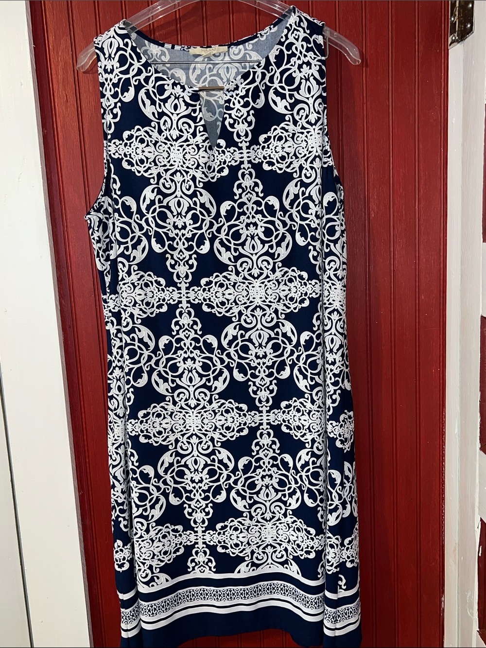 Haani Navy and White Sleeveless Midi Dress